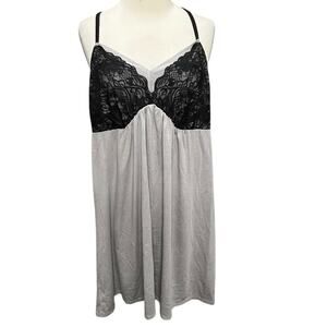 Cacique Tru To You Nightdress Womens 14-16 Gray Black Lace Babydoll Nightgown